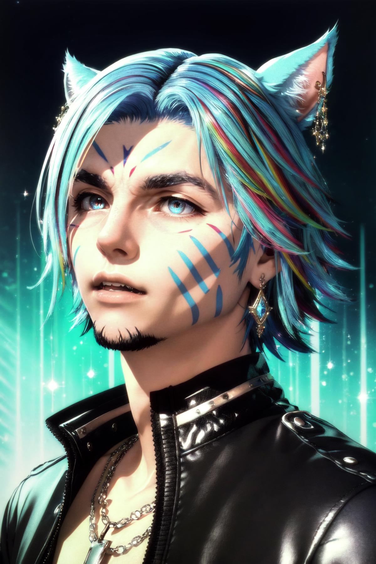 <lora:MiqoteUpdate:.8> , 1boy, male focus, Miqote, (masterpiece, best quality, ultra-detailed, highres), perfect face, sid...