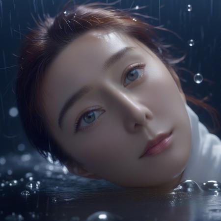 cinematic photo texture masterpiece,best quality,ultra realistic,32k,RAW photo,detail skin,8k uhd,dslr,high quality,film grain,\nTextured crop hair top down close-up,ilya kuvshinov,trending on artstation.Zbrush sculpt colored,Octane render in Maya,Houdini VFX.Rain.Cinematic dramatic atmosphere,soft volumetric studio lighting.,monster on a pedestal by stephan balkenhol and martin puryear and ron mueck,hyperrealistic dramatic colored lighting trending on artstation 8 k,<lora:fbb_XL_2_-000002:1>,fbb,looking at viewer,((water drops)),wet clothes,((beautiful detailed water)),dynamic angle,(full body:1.8),1girl, . 35mm photograph, film, bokeh, professional, 4k, highly detailed