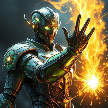 Masterpiece, a thallium/humanoid, 32k, 16k, 8k, cinematic art, realistic art, detail, wearing  Mercury like bioluminescence translucent armor, it charging a energy blast to his hand that looks like a masterpiece chromium/radium energy attack,