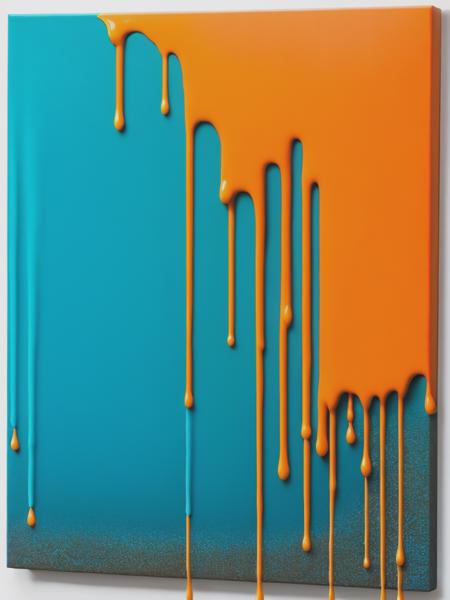 <lyco:DrippingArt:1.0> a dripping aqua and orange paint splatter on canvas, 3d, photorealistic