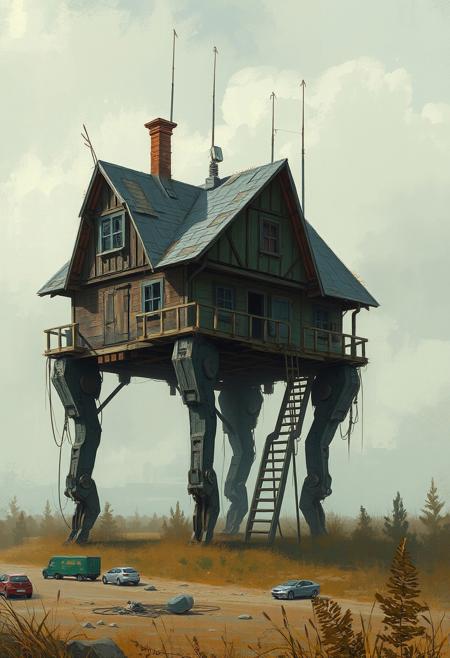 house on mechanical legs by Ismail Inceoglu