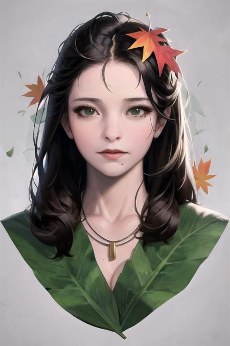 masterpiece, best quality, high quality, highres,
ARTSTYLE_PulpCoverArt_haren_ownwaifu, www.ownwaifu.com, 1girl, acorn, autumn, autumn leaves, black hair, closed mouth, falling leaves, forehead, ginkgo leaf, green eyes, grey background, holding leaf, jewelry, leaf, leaf background, leaf hair ornament, leaf on head, leaves in wind, lips, long hair, maple leaf, mole, necklace, pendant, aki shizuha, 1girl, long hair, brown hair, jewelry, closed mouth, green eyes, necklace, lips, leaf, portrait, autumn leaves
<lora:ARTSTYLE_PulpCoverArt_haren_ownwaifu-15:0.8>