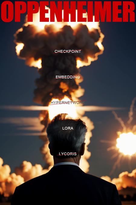 a upper body shot photo of 1man surrounded by explode,nuclear weapon,nuclear explosion,Einstein,black coat,blurry background,<lora:Oppenheimer>,