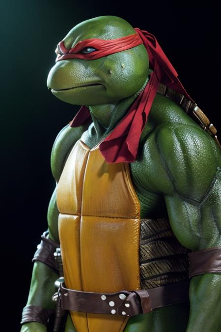 <lora:TMNTRaphael-10:0.8>(RAW photo, real life, absurdres, high quality, photorealistic, detailed, realistic:1.3), (solo:1.3), a high resolution photo of a TMNTRaphael, comic book art, illustration, a teenage mutant ninja turtle with a red bandana mask with eye-holes standing in a dark room with a light shining on him, cinematic, atmospheric, 8k, realistic lighting, shot by Hassleblad H6D, Zeiss, Kodachrome, nikon, 50mm 1.2 lens, Octane Render, ultra realistic, realistic lighting, photorealistic, photorealism, photoreal, unreal engine 5, Adobe After FX, highly detailed, intricate detail