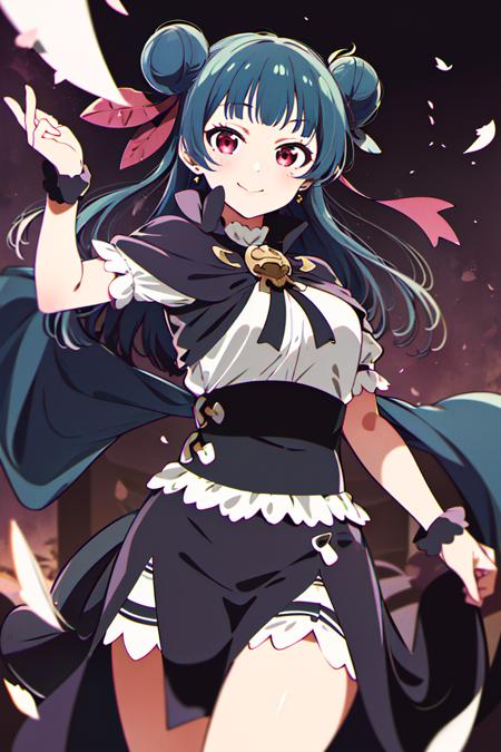 ((masterpiece,best quality)), absurdres,
<lora:Yohane_Genjitsu_no_Yohane:0.7>, Yohane_Genjitsu_no_Yohane, single side bun, black capelet, 
solo, smiling, looking at viewer, cowboy shot,
magic shop, cinematic composition, dynamic pose,