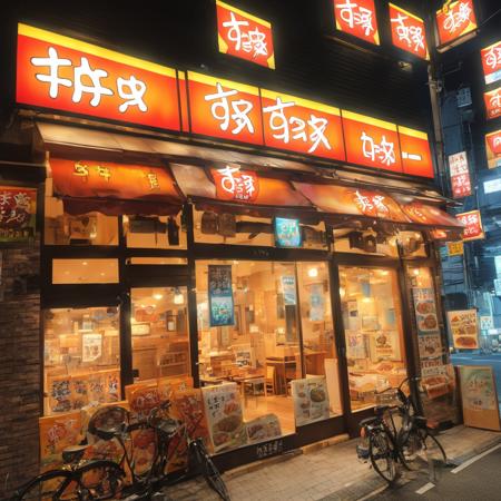 masterpiece, best quality, ultra-detailed, illustration,
tokainosukiya, storefront, scenery, outdoors, neon lights, shop, sign, night, restaurant, food, window, door, building, light, realistic, photo background, photo (medium)
 <lora:sukiya_SDXL_V1:1>