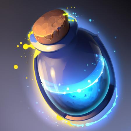 ((masterpiece,best quality)), absurdres, <lora:FantasyIcons_Potions:0.8>, blue potion, glowing, particles, sparks