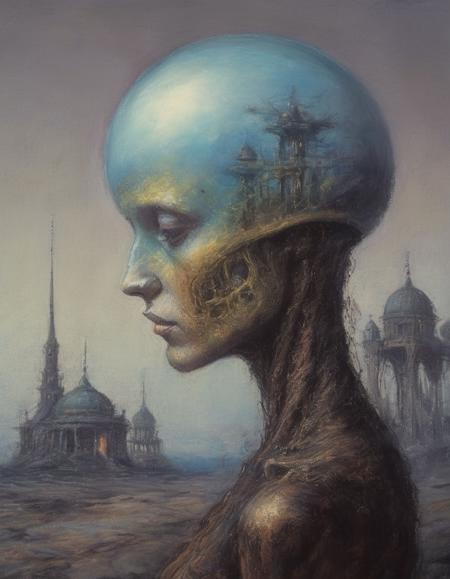 drawing with pastels of a vision of the future by beksinski by giger by William Eggleston reflections in chrome and glass