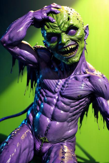 (Realisitc:1.5) Green and purple man monster, <lora:EdobMonsterMale2_v1.0:0.7>