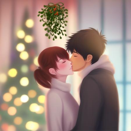 kiss under mistletoe