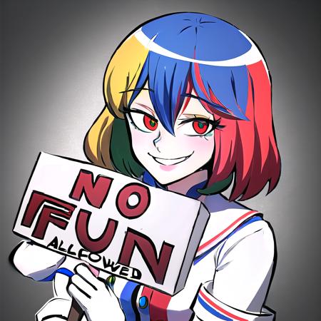 Highly detailed, High Quality, Masterpiece, beautiful, (NoFunAllowed:1.2), <lora:NoFunAllowed:1>, Chrome-chan, <lora:Char_Meme_Chromechan:0.8>, gesugao, gesugao facial expression, sadistic smile, <lora:Expression_Gesugao:0.8>