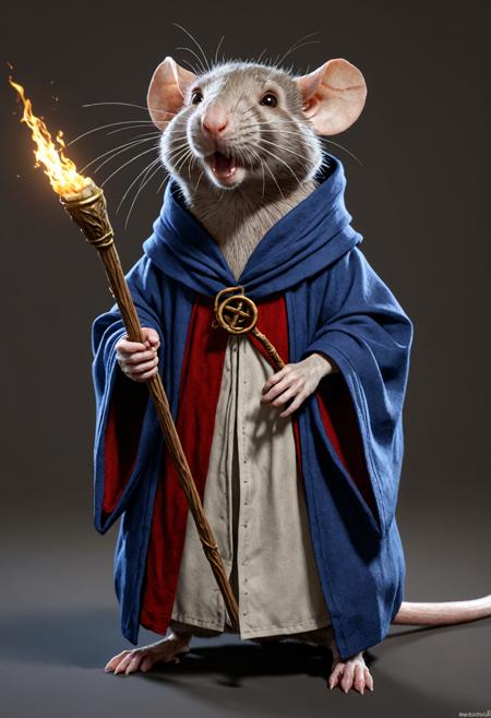 photorealistic photograph of a anthropomorphic rat character rat wearing wizard robes with a staff, high quality, impressive, volumetric light, masterpiece, sharp focus, depth of field,
unreal engine, perfect composition, digital art on Pixiv Fanbox, artstation, 8k, hdr