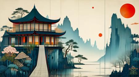 ORIGINAL PROMPT: An artwork done in the style of artist (patrick seymour:1.4), as a (wabi sabi:1.6).
A surrealistic Asian Architecture Fantasy scene.
PRODUCTION PROMPT: Original prompt was used.