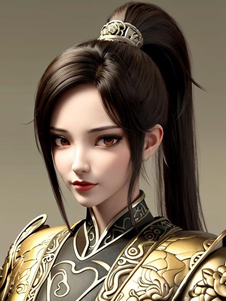 best quality, masterpiece, 1 girl, brown hair, red eyes, full body portrait, detailed face, beautiful eyes, high ponytail, in yellow ginkgo grove, ancient Chinese architecture, ancient architecture of Tang dynasty, very detailed background

 <lora:xq:0.9>