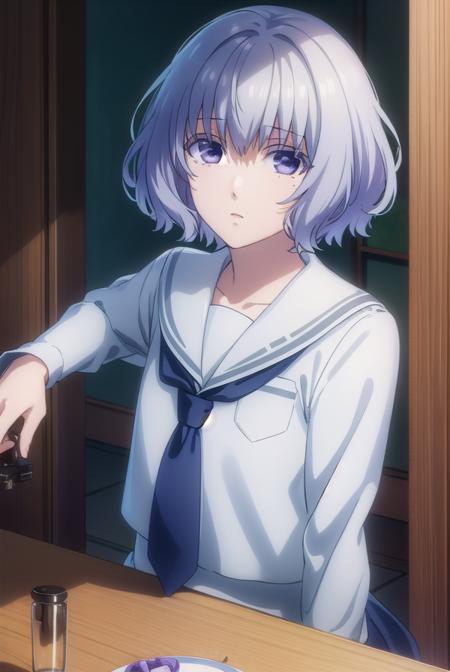 nanamishiranui, <lora:nanami shiranui s1-lora-nochekaiser:1>,
nanami shiranui, short hair, bangs, (purple eyes:1.1), grey hair, mole, mole under eye,
BREAK skirt, long sleeves, school uniform, necktie, serafuku, sailor collar,
BREAK indoors, classroom,
BREAK looking at viewer, (cowboy shot:1.5),
BREAK <lyco:GoodHands-beta2:1>, (masterpiece:1.2), best quality, high resolution, unity 8k wallpaper, (illustration:0.8), (beautiful detailed eyes:1.6), extremely detailed face, perfect lighting, extremely detailed CG, (perfect hands, perfect anatomy),