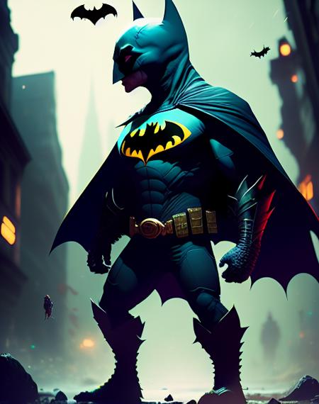 dicuki as a batman ,dreamlikeart,  <lora:dicuki:1>, digital art , trending artstation, 4k, high detail, In style of by Jordan Grimmer and greg rutkowski, crisp lines and color, complex background, particles, lines, wind, concept art, sharp focus, vivid colors