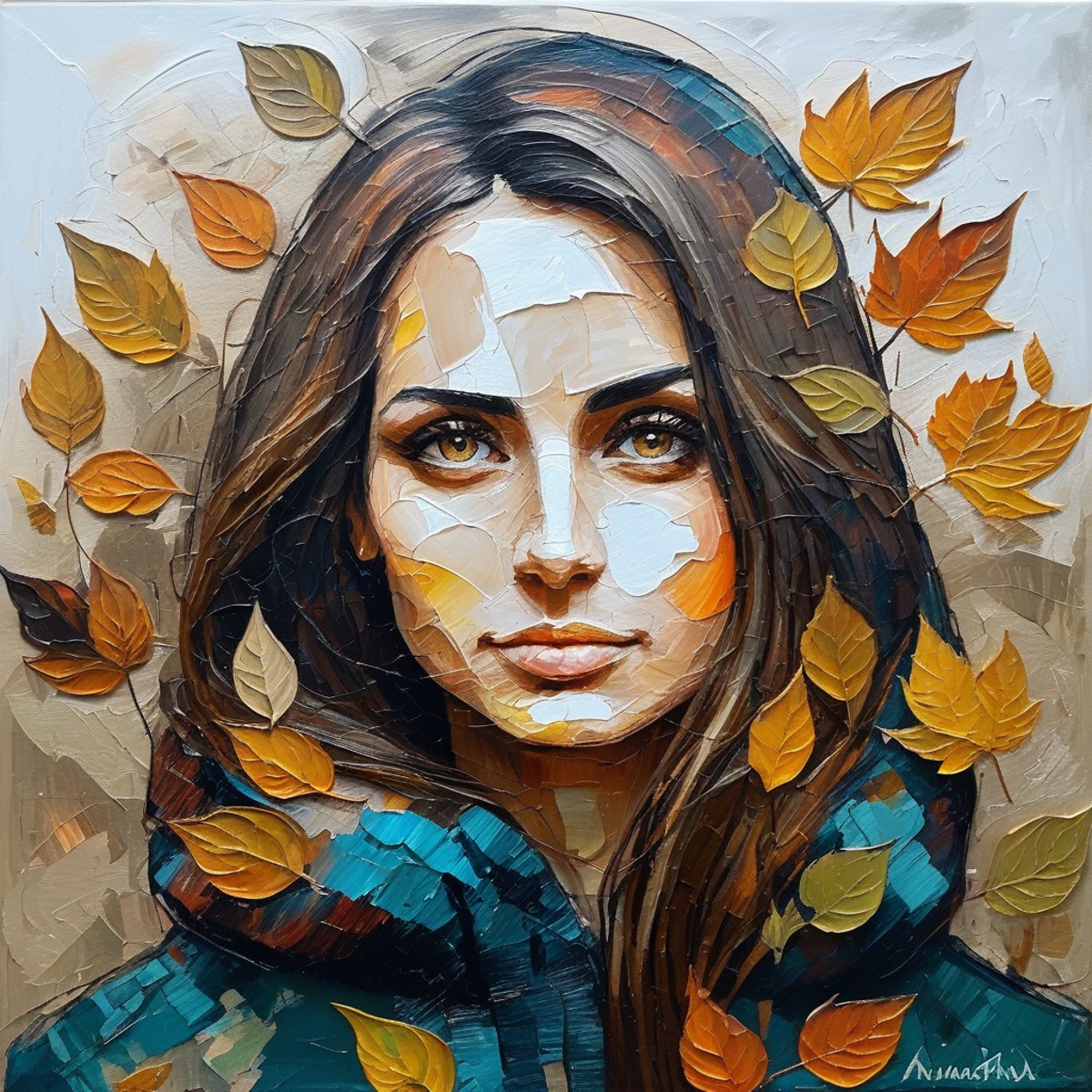 (Abstract) sketch of a woman in the fall season, oil on canvas, anxarmas,  <lora:anarmas_juggerX_xl_3_standard-anxarmas-00...
