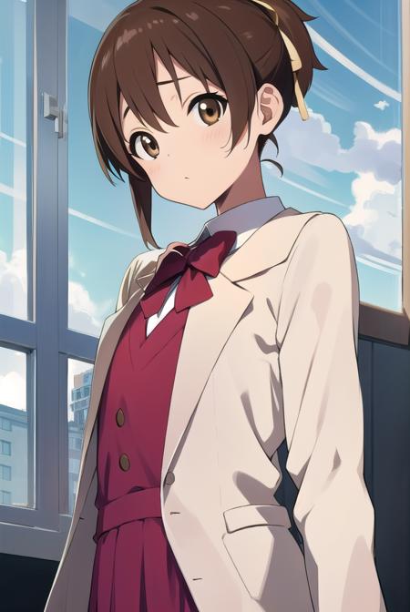 konuihirasawa, <lyco:uihirasawa-LYCORIStest:1>,
ui hirasawa, (brown eyes:1.5), brown hair, ponytail, short hair, (flat chest:1.2),
BREAK sakuragaoka high school uniform, school uniform,
BREAK looking at viewer,
BREAK indoors, classroom,
BREAK <lora:GoodHands-vanilla:1>, (masterpiece:1.2), best quality, high resolution, unity 8k wallpaper, (illustration:0.8), (beautiful detailed eyes:1.6), extremely detailed face, perfect lighting, extremely detailed CG, (perfect hands, perfect anatomy),