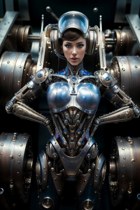 masterpiece, photo realistic, best quality, a raw photo of a steel cyborg girl, Classic headshot posebiomechanical, mshn robot, hyper realistic, intricate design, (insanely detailed:1.4), (extremely fine details:1.35), Extremely sharp lines, cinematic lighting, Photorealistic, a detailed masterpiece by Ralph McQuarrie,Agnes Cecile <lora:mshn:0.7>