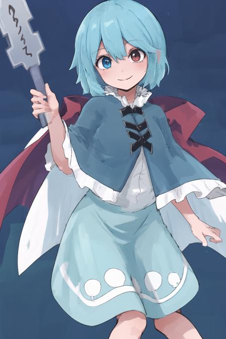 1girl,solo,
 
simple background,
<lora:MOT_V10:0.85>,MOT,light blue hair,short hair,cape ,blue dress,heterochromia,  smile,red eye,blue eye