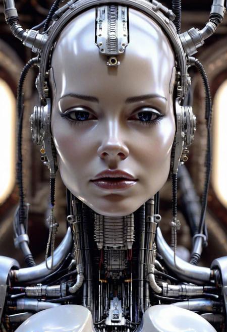 Cinderella is a Cyborg in a creepy machine, cruely, cyborg with implants,, ramatic, blurry lights, Masterpiece, very high detailed Face and body