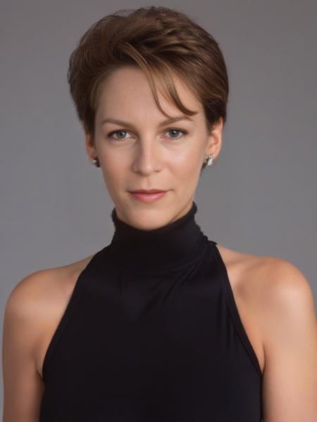 UHD, 4k,a young girl supermodel Laurie_Strode, age 20,<lora:Laurie_Strode:0.7> wearing turtle neck dress,  keyhole dress, busty, perfect skin, young  Laurie Strode , conservative formal attire,  long brown hair, great full 80s hair,(masterpiece:1.2), (best quality:1.2), ultra high res, beautiful, (intricate details), flirty, happy, slutty, unity 8k wallpaper, ultra detailed, aesthetic, perfect lighting, studio lighting, rim lighting, hair lights, alluring lighting, professional photograph,  alluring teen award-winning photo by trading places ,close-up of jamie lee curtis, true lies, perfect