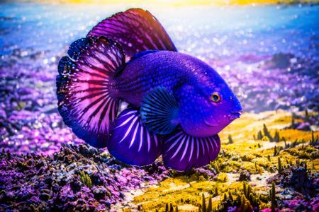 (masterpiece, best quality:1.2), ultra-detailed, ocean Purple, yellow, and pink EdobFish, (realistic:1.5), <lora:EdobFish_v1.0:1>