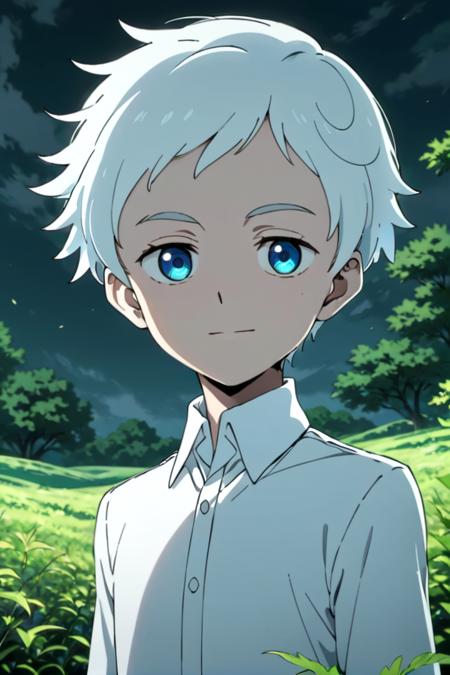 neverland_norman  white hair white collared shirt