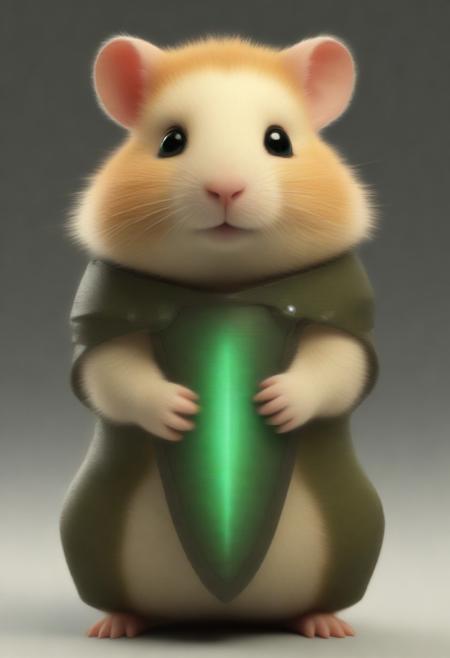 animal, armored hamster, intricate scales, novuschroma54 style armor plating, glowing gemstone embedded in bracer, slit pupils, futuristic design, green energy accents, reinforced metallic structure, detailed textures, high-tech aesthetic, cinematic lighting, dynamic pose, fantasy cybernetic fusion