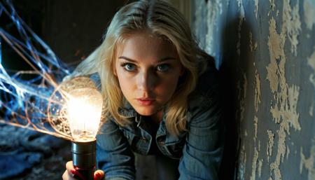 photograph spiderweb, realistic, 1girl, denim, blonde hair, blue eyes, serious face, detailed eyes, holding a torchlight, face fire light reflection, walking over an abandoned house, torchlights, dark environments, spiderwebs all over the place
(fflixdcenv, scenery, original, photoshop (medium), window, hallway, indoors, realistic, 3d, cable)
<lora:FILM_PHOTOGRAPHY_STYLE:0.25>
<lora:fflixdcenv-000013:0.7>
 <lora:spiderweb:1>, 50mm . cinematic 4k epic detailed 4k epic detailed photograph shot on kodak detailed cinematic hbo dark moody, 35mm photo, grainy, vignette, vintage, Kodachrome, Lomography, stained, highly detailed, found footage