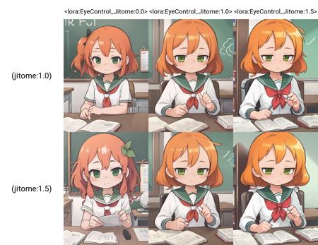 best quality, masterpiece,
1girl, (jitome:1.0), expressionless, green eyes, upper body, orange hair, school uniform, 
 <lora:EyeControl_Jitome:0.0>