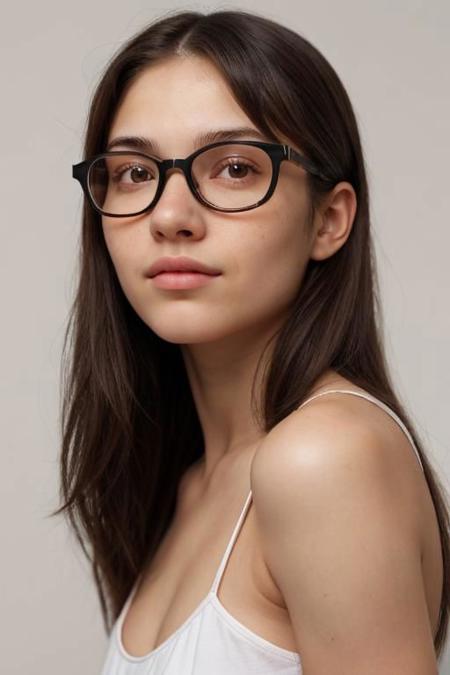 professional, masterpiece, 4k, hyperrealistic portrait of a 20yo cute girl, long hair,latin, glasses, [[freckles]],[skin imperfections],skin pores, detailed face, detailed skin, photography, photorealistic,