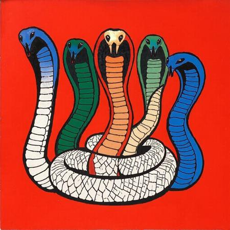 A contemporary abstract art image of a five snakes with a tendency to the style of Jasper Johns