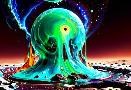 masterpiece, best quality, amazing quality, very aesthetic, absurdres, newest, slime-morph, T-cross section, bent L section, random debris field, right bottom corner blue gas giant, to left green gas cloud, distant background purple nebula, (abandoned : 1.5), futuristic space station with decaying metallic architecture, (green and brown slimes grow out of gaps in station: 1.3), blue slowing warning buoy warns other of stations dangers, horror, cinematic, unnatural, Sl1m3d