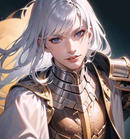 (griffith), 1boy, solo, ((silver armour))