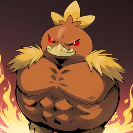 swole torchic, solo, smirk, (from above:1.3), glowing red eyes, masterpiece, high quality, no humans. (fire background, simple background:1.2), (close-up)
<lora:torchic-09:1>