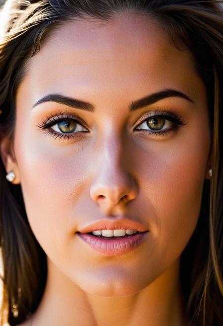 Conjure up an image of a Spanish girl that blurs the line between the virtual and the real. Infuse the portrait with such hyper-realistic details that it would make anyone do a double-take. I'm talking about skin with a natural glow and subtle imperfections, eyes(camera focused) that reflect a soulful depth with a catchlight, and hair that flows with such intricacy, you can almost feel the strands. Her eyes must me camera centric. The lighting should be so on point that it casts believable shadows and highlights, enhancing the three-dimensionality of the image. The expression   let it be candid, as if captured in a fleeting, unguarded moment. Make sure every pixel breathes authenticity, and wrap it all up in a composition that's nothing short of respectful artistry. Let's make them question   is she or isn't she?
(freckles:0.2 very less)