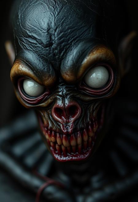 underworld creature, small white ball zombie eyes, hyper realistic, ultra detailed, translucent oiled skin, black skin