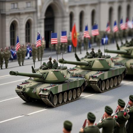 <lora:tilt-shift-v1_1:0.8> tilt-shift, masterpiece, 8k, tilt shift photography, tilt-shift, a military parade with tanks and soldiers, extra detail