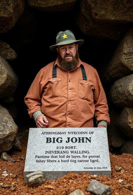 Ev'ry mornin' at the mine you could see him arrive
He stood six foot six and weighed 245
Kinda broad at the shoulder and narrow at the hip
And everybody knew, ya didn't give no lip to Big John
Then came the day at the bottom of the mine
When a timber cracked and men started cryin'
Miners were prayin' and hearts beat fast
And everybody thought that they'd breathed their last, 'cept John
And with all of his strength he gave a mighty shove
Then a miner yelled out, "There's a light up above"
And 20 men scrambled from a would-be grave
Now there's only one left down there to save, Big John
With jacks and timbers they started back down
Then came that rumble way down in the ground
And then smoke and gas belched out of that mine
Everybody knew it was the end of the line for Big John
Now they never reopened that worthless pit
They just placed a marble stand in front of it
These few words are written on that stand
"At the bottom of this mine lies a big, big man, Big John"