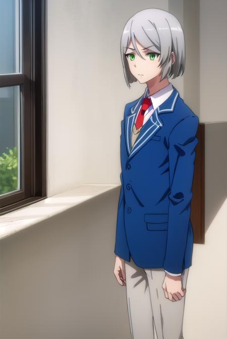 broodlevkaiser, <lora:brood lev kaiser s2-lora-nochekaiser:1>,
brood lev kaiser, (green eyes:1.3), grey hair, male focus,
BREAK school uniform, jacket, necktie, pants, formal, suit, blue jacket, red necktie,
BREAK indoors, classroom,
BREAK looking at viewer,
BREAK <lyco:GoodHands-beta2:1>, (masterpiece:1.2), best quality, high resolution, unity 8k wallpaper, (illustration:0.8), (beautiful detailed eyes:1.6), extremely detailed face, perfect lighting, extremely detailed CG, (perfect hands, perfect anatomy),