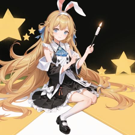 masterpiece, best quality,1girl, (solo:1.3),standing,full body, 
ChioriMikami,long hair,blue eyes,blonde hair,red rabbit ears,flat chest,
official art, simple background, close-up,