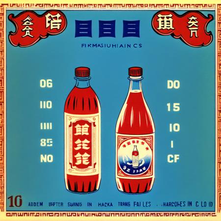 Picture a vintage soda advertisement exuding nostalgia from the 1960s era. At the heart of the image is a classic, glass soda bottle with droplets of condensation, suggesting a refreshing chill. The bottle cap has a design inspired by traditional Chinese patterns. Surrounding the bottle are motifs like Chinese lanterns softly glowing in the background, bamboo shoots subtly framing the sides, and intricate blue-and-white porcelain patterns bordering the base. Fluttering around are pale, wispy outlines of Chinese phoenixes, symbolizing the effervescence of the soda. Above the bottle, bold characters proclaim 'æ¸æ¶¼ä¸å¤' (Refresh Your Summer). The background has a faded sepia tone with just a touch of crimson, reminiscent of aged posters found in old Chinese streets,<lora:oldhkstyle:0.8>