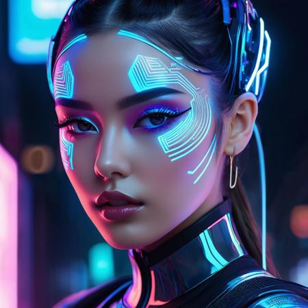 In a neon-lit metropolis of the future, where the lines between humanity and technology blur, envision the meticulous process of stable diffusion that transforms an ordinary girl into a stunning cyberpunk masterpiece. The diffusion process involves seamlessly integrating advanced cybernetic enhancements with organic elements, resulting in a harmonious synthesis of human and machine. Imagine the intricate details of this transformation, from the glowing circuitry that delicately weaves through her skin to the cybernetic eyes that shimmer with an otherworldly brilliance. Envision the vibrant interplay of neon colors, holographic tattoos, and augmented reality overlays that adorn her body, creating a mesmerizing tapestry of futuristic aesthetics. Capture the essence of her enhanced abilities, whether it's enhanced agility, neural connectivity, or cybernetic interfaces that empower her in the cyberpunk world. Explore the fusion of elegance and technology, and bring forth the image of a cyberpunk girl who not only navigates the urban dystopia with grace but also exudes a captivating allure that transcends the boundaries of the digital and organic realms.
