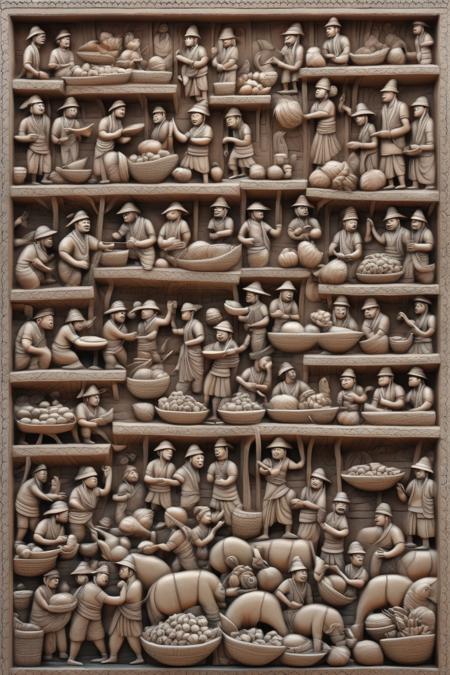 <lora:BAS-RELIEF:1>BAS-RELIEF - bas relief sculpture of a kathmandu market in Nepal, detailed, ultrarealistic, proportion master painter style