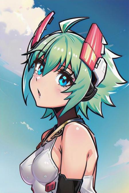 lola green hair short hair ahoge blue eyes headgear leotard elbow gloves white legwear