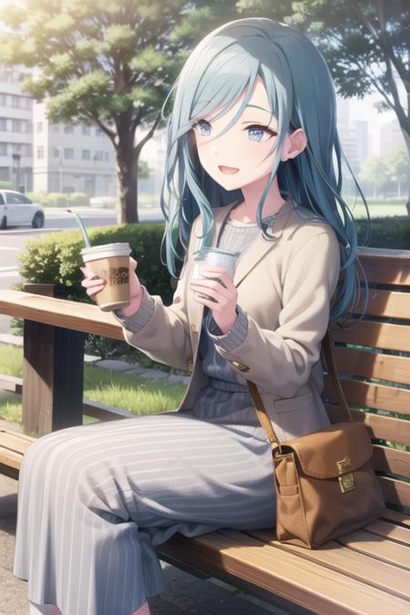 <lora:Shizuku_H-06:0.7> , (masterpiece),(best quality), soft light, shizuku, long hair, smile, open mouth, blue eyes, multiple girls, skirt, shirt, long sleeves, holding, 2girls, sitting, very long hair, blue hair, jacket, pink hair, :d, pantyhose, outdoors, striped, pink eyes, bag, sweater, tree, cup, cat, plant, sneakers, holding cup, long skirt, drinking straw, brown jacket, handbag, drink, bench, bush, disposable cup, lamppost, coffee cup, park bench, park