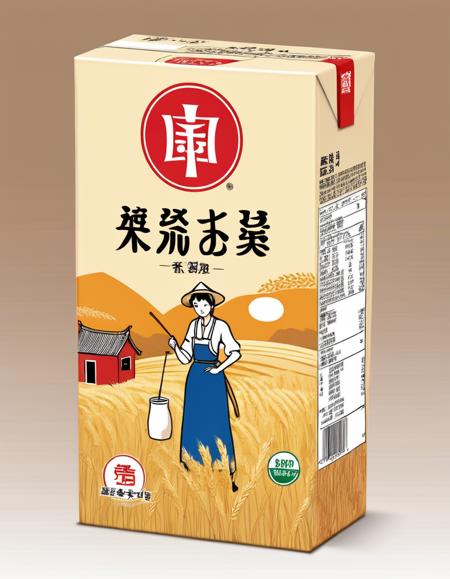 ((straw)),solo,Imagine a beautifully designed milk tea beverage packaging. The artwork on the packaging is in a sketch-style illustration, capturing the essence of a rural setting. The main focus of the illustration is a wheat field, swaying gently in the wind, and a young villager standing amidst the field. The villager is dressed in simple, rustic clothing, perhaps holding a scythe or a bundle of wheat. The color scheme should be warm and inviting, evoking feelings of nostalgia and comfort. The brand name and other text elements should complement the artwork, perhaps in a handwritten or vintage font. Overall, the packaging should convey a sense of organic, wholesome goodness, as if the milk tea inside is as pure and nourishing as the rural life it depicts,<lora:boxdrinks2:0.55>,packdrinks,text