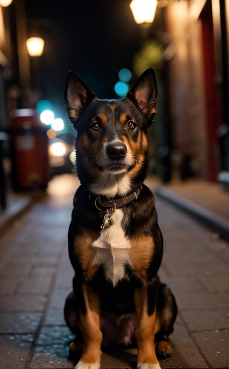 cinematic film still ((best quality)), ((masterpiece:1.2)), (detailed:1.2), A vibrant pop art rendition of a dog exploring an urban alley at night. Bold colors and strong contrasts highlight the dog's fur and the dramatic shadows cast by streetlights. The scene captures a sense of playful curiosity and adventure in the gritty cityscape, rendered in a dynamic and expressive pop art style.
<lora:epi_noiseoffset2:1>  . shallow depth of field, vignette, highly detailed, high budget, bokeh, cinemascope, moody, epic, gorgeous, film grain, grainy