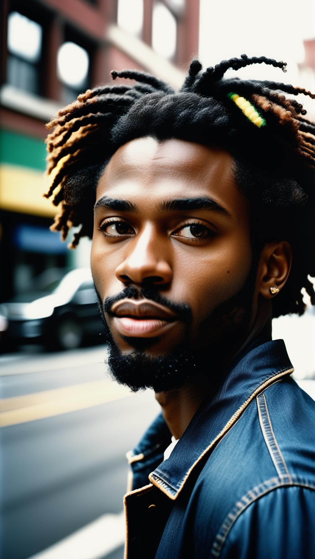 Man with Black Dreadlocks and a Gold Earring in Front of a Car.